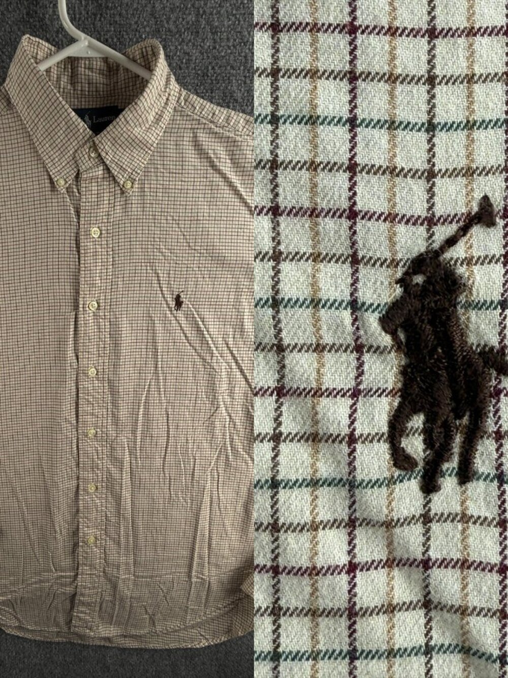 Ralph Lauren Classic Fit Colorful Beige Check Button Up Shirt Soft 16 34/35 Men